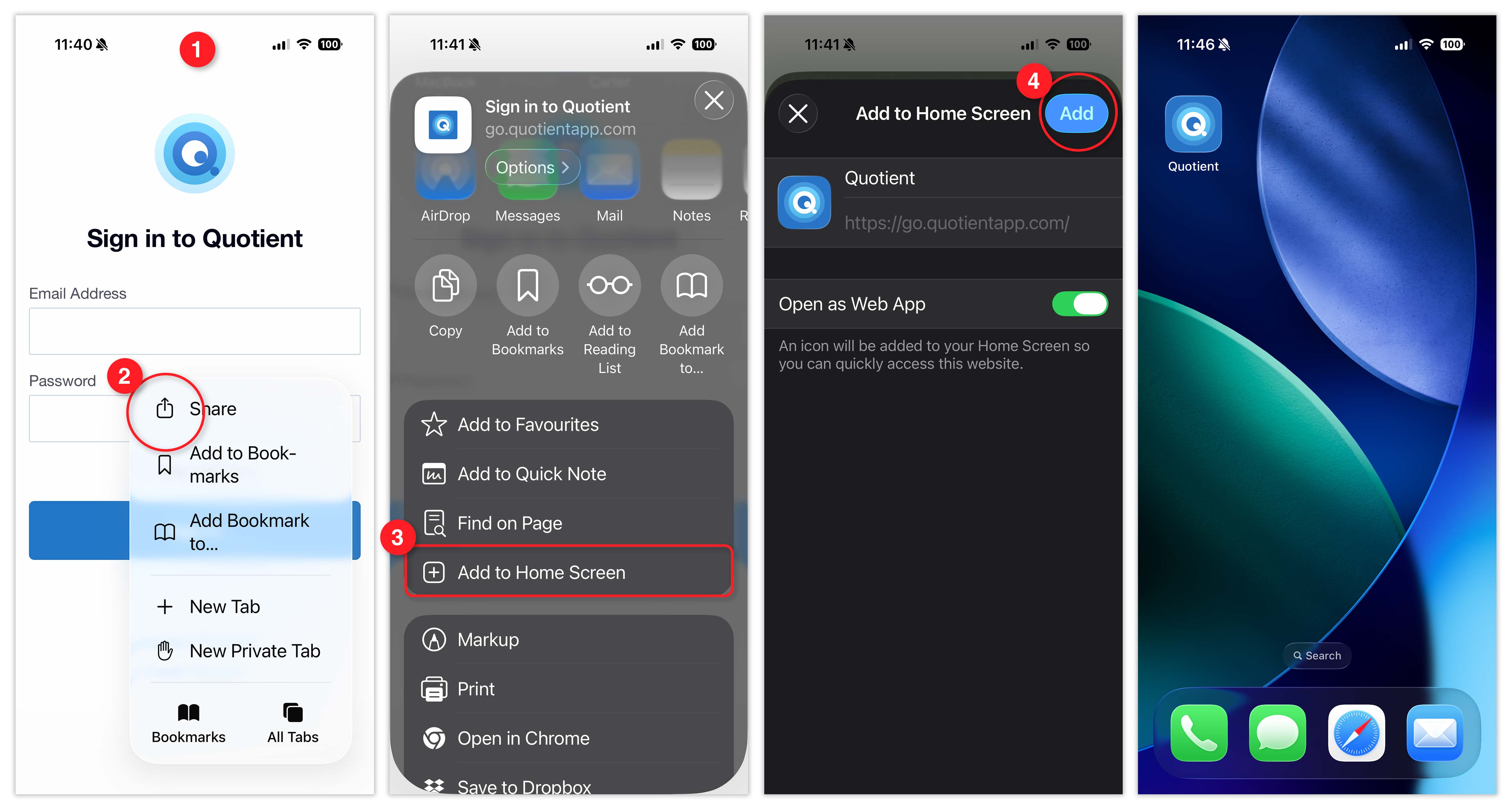 Quotient installation on iOS