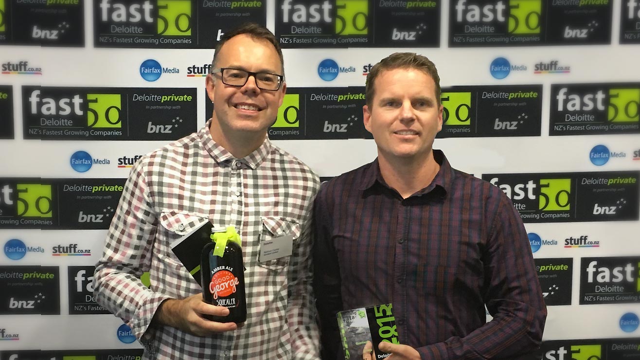 Your Quotient developers, Nathan Carter and Dale Vink, after accepting the Deloitte Fast 50 Rising Star regional category award.