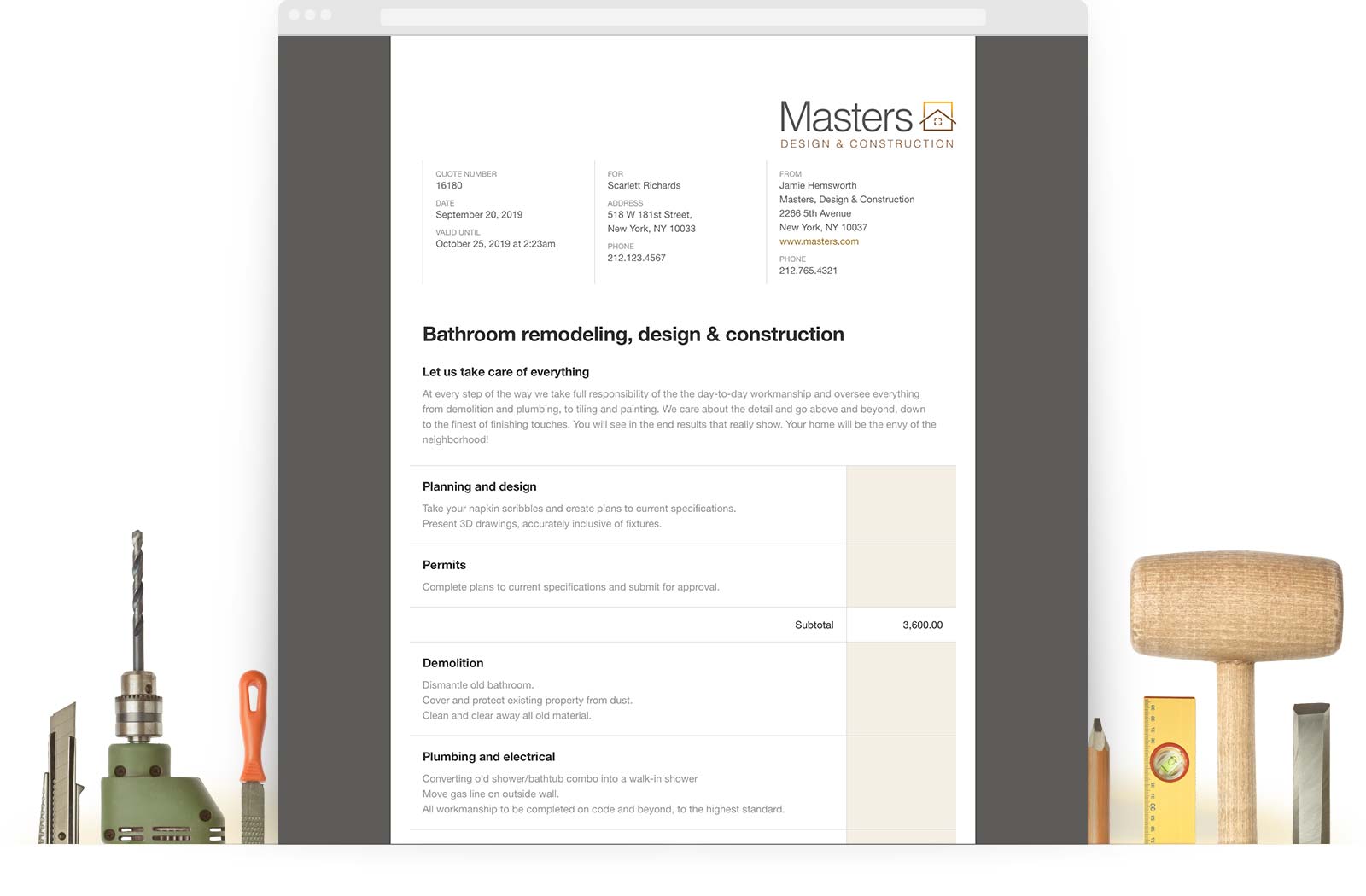 Remodeling & Construction Estimate Template example