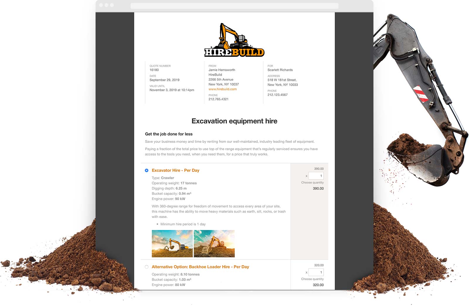Hire Quote Template example