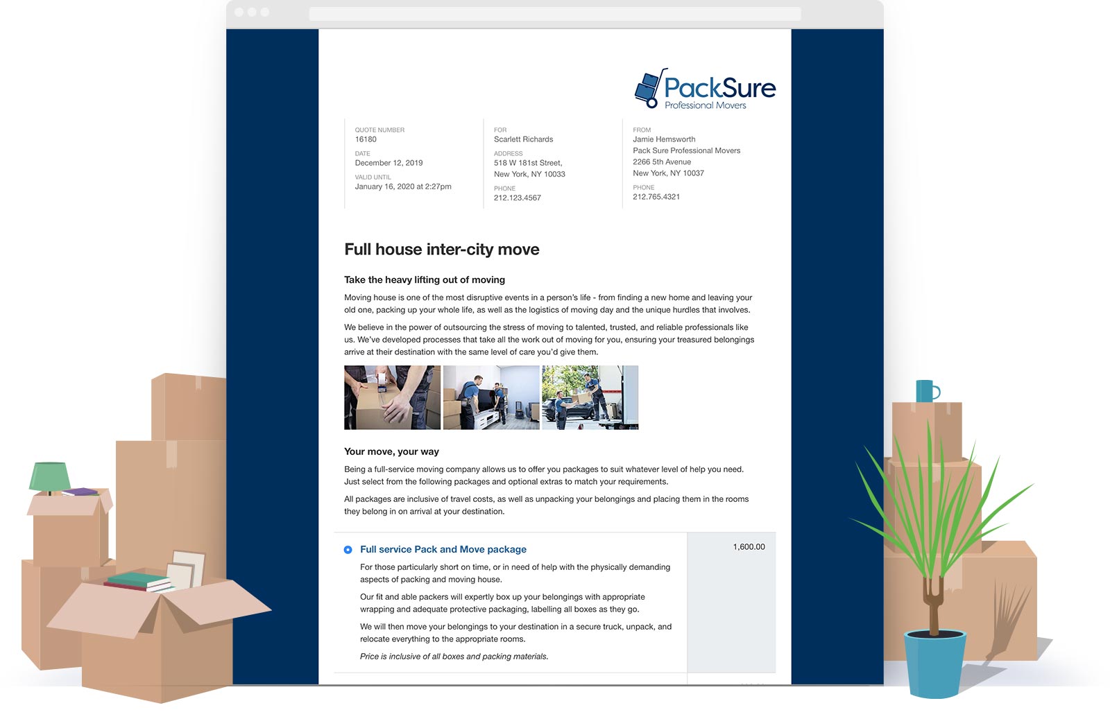 Professional Movers Quote Template example