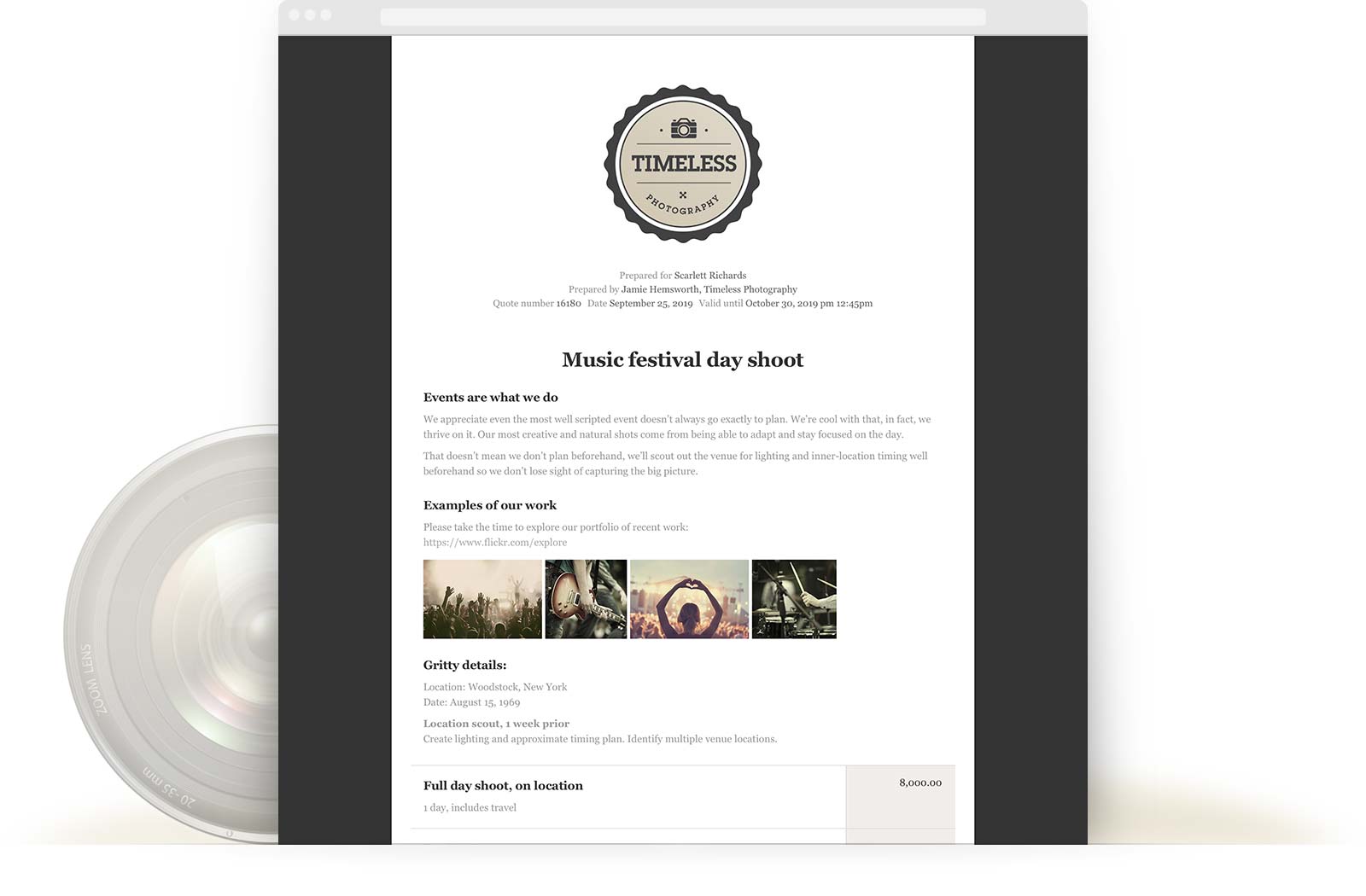 Commercial Photography Quote Template example