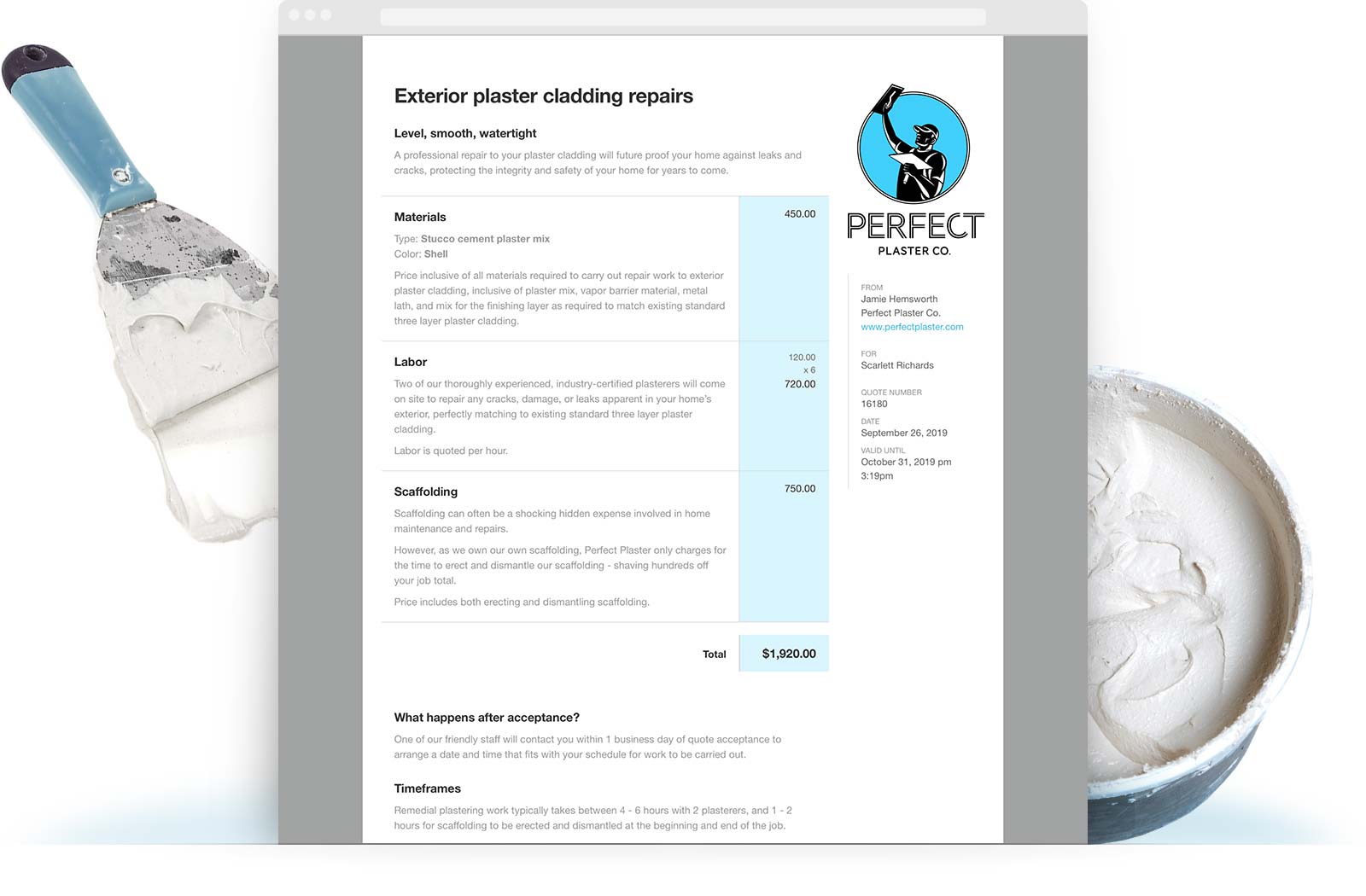 Plastering Estimate Template example