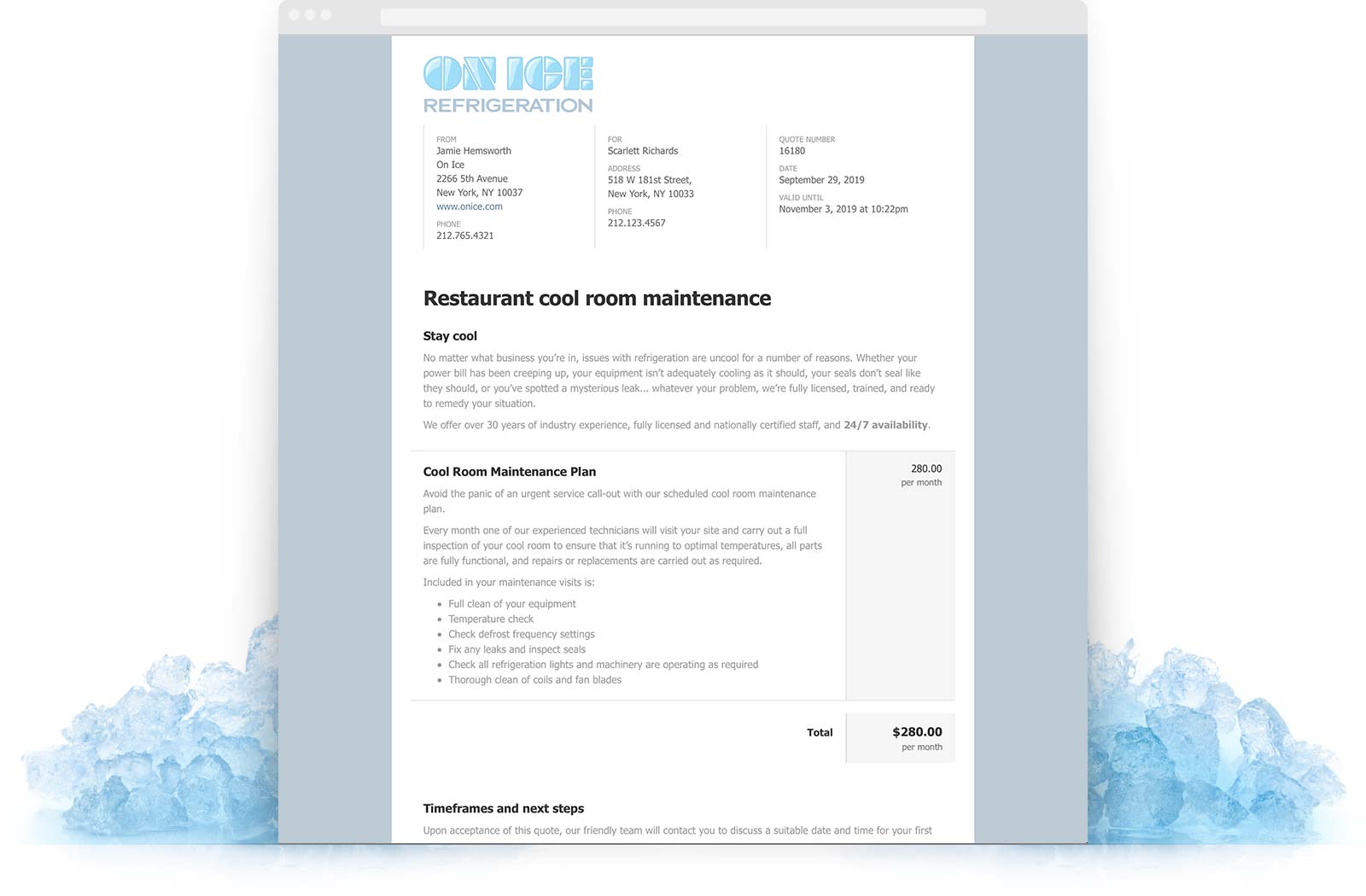 Refrigeration Quote Template example