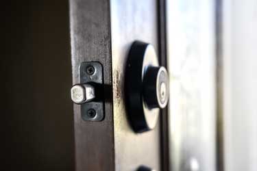 Close up of deadbolt door lock